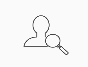 Outline of person with magnifying glass icon