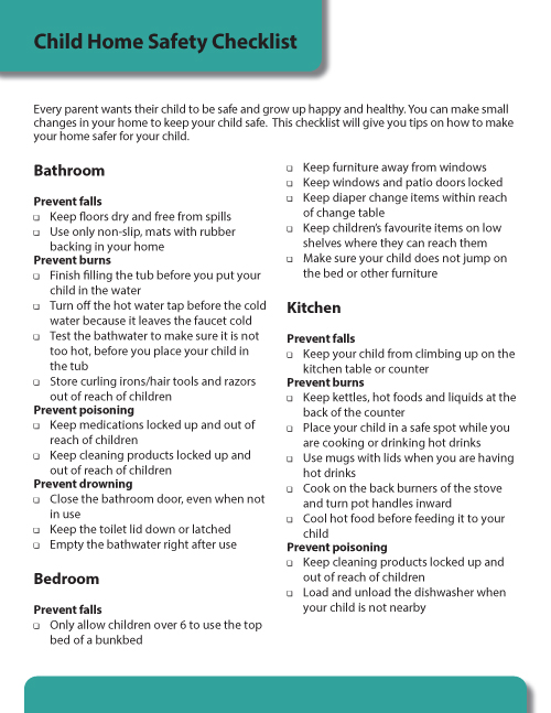 Child Home Safety Checklist cover