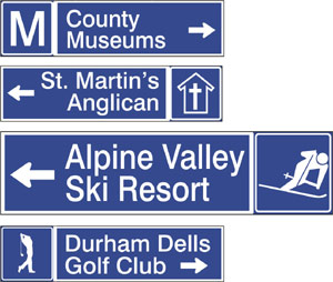 Tourism directional road signs