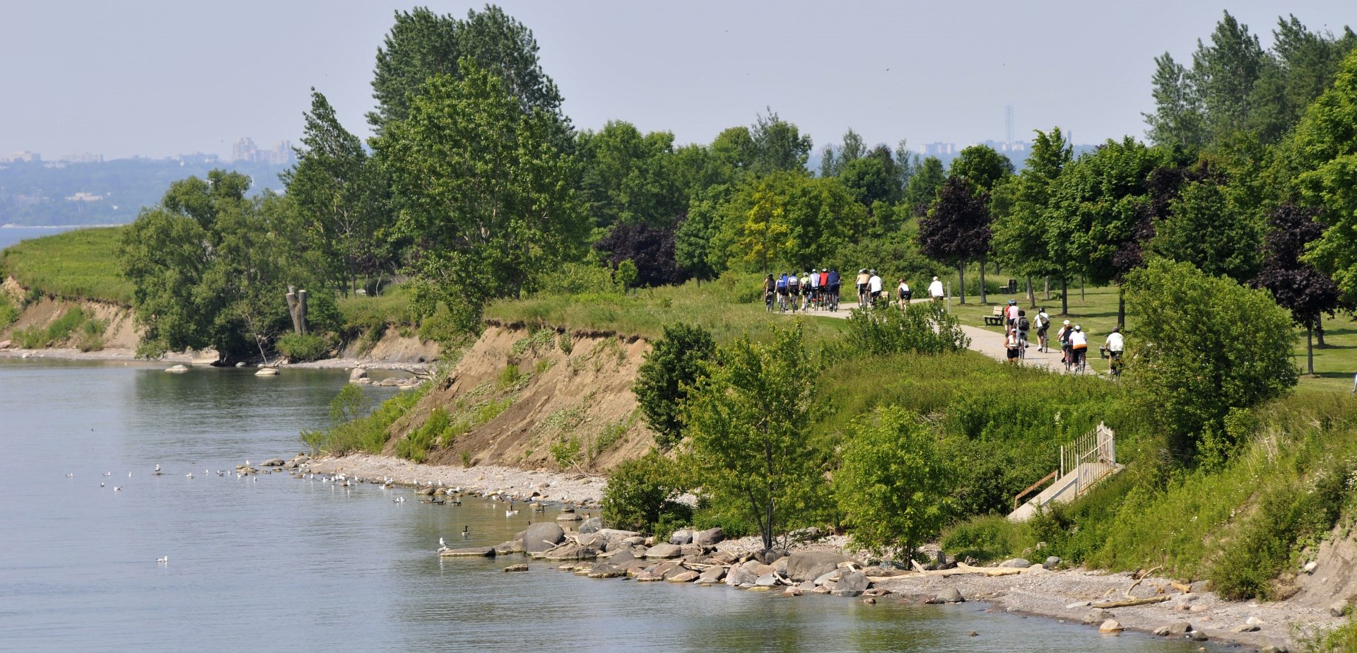 Cyclists riding along the Ajax Waterfront Trail