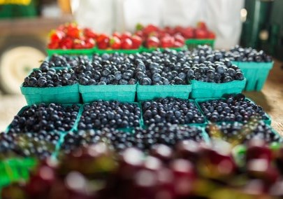 Image of blueberries and strawberries in baskets