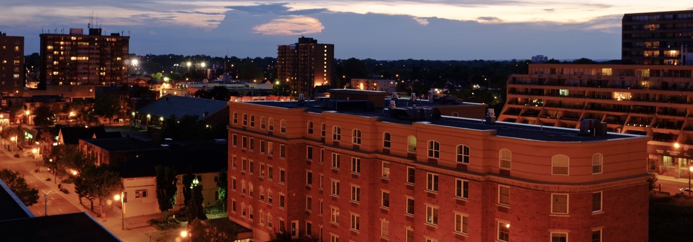 City nightscape in Oshawa