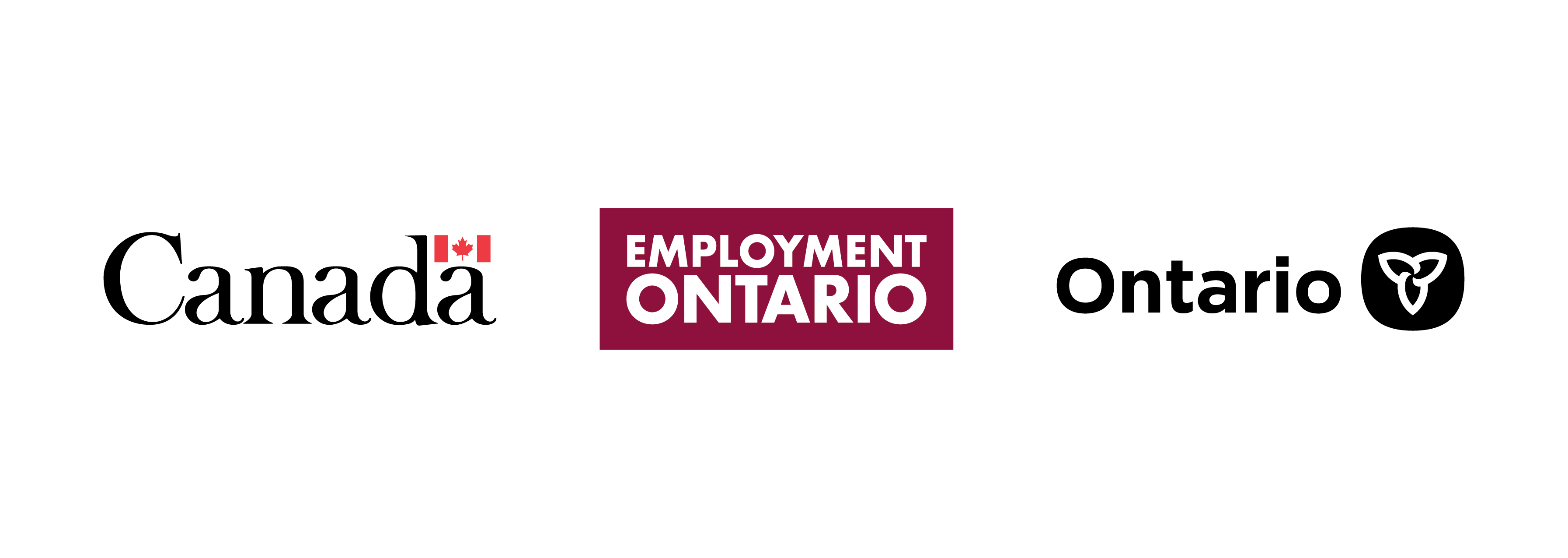 Government of Canada logo, Employment Ontario logo, Ontario government logo