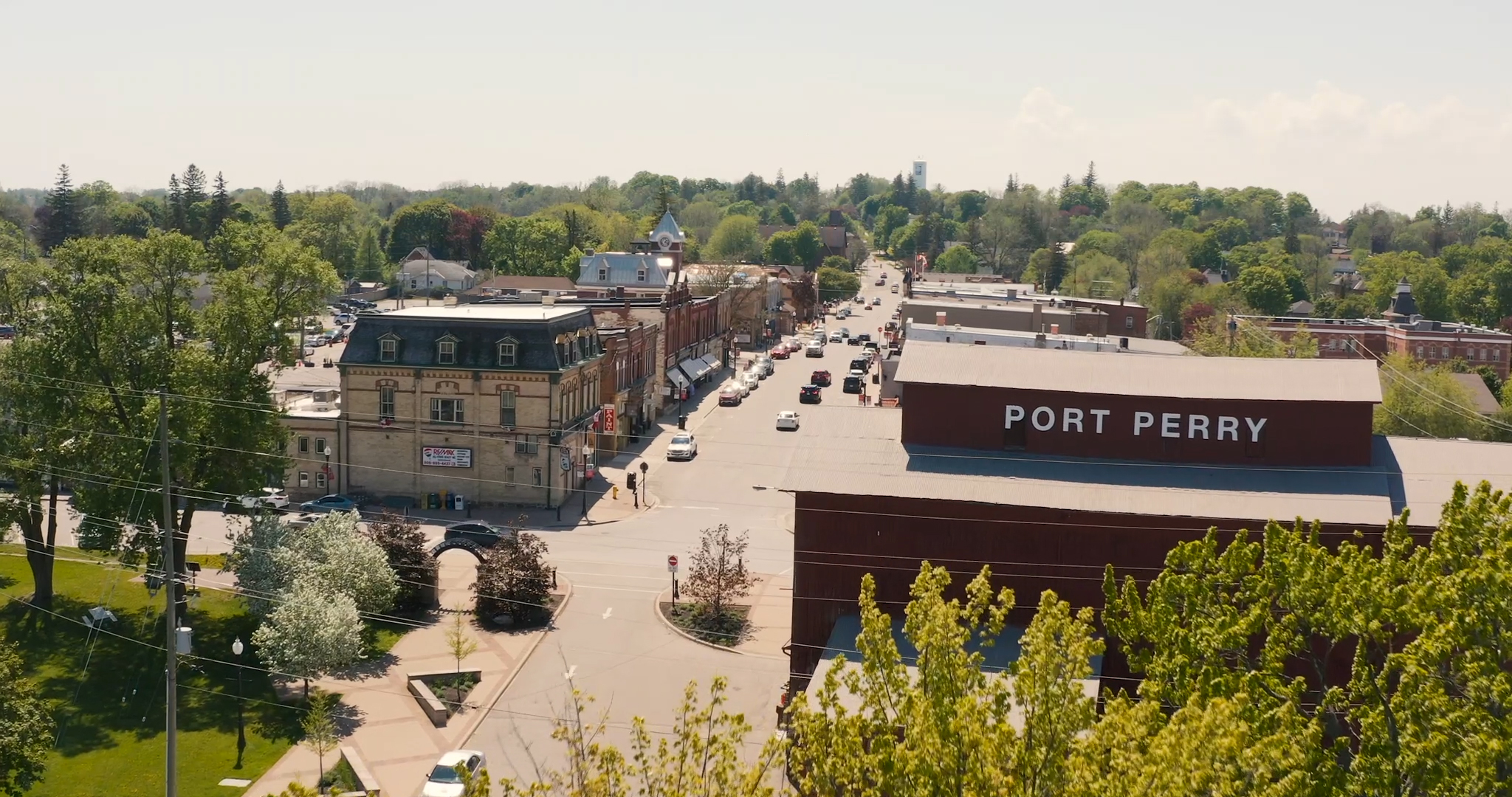 Aerial view of downtown Port Perry.