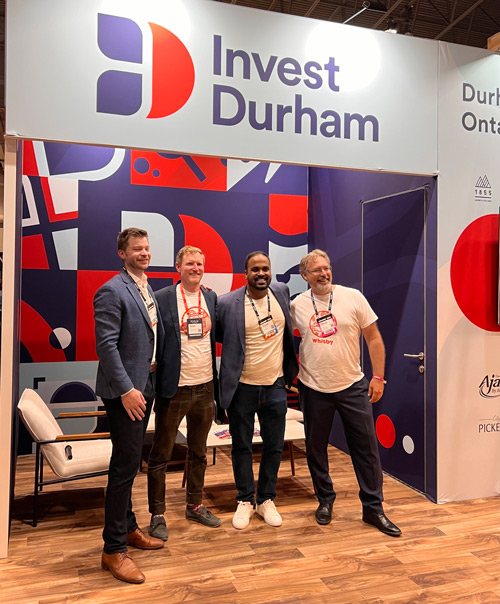 Photo of Daniel Hengeveld (Toronto Global), Simon Gill (Invest Durham), Sharath Balakrishnan (Excelencia Consulting), and Dennis Croft (1855).