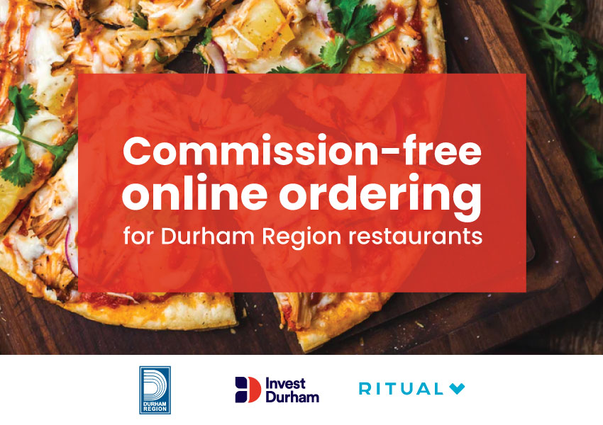 Graphic that reads "Commission-free online ordering for Durham Region restaurants"."