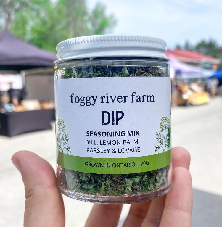 Jar of Foggy River Farm seasoning mix.