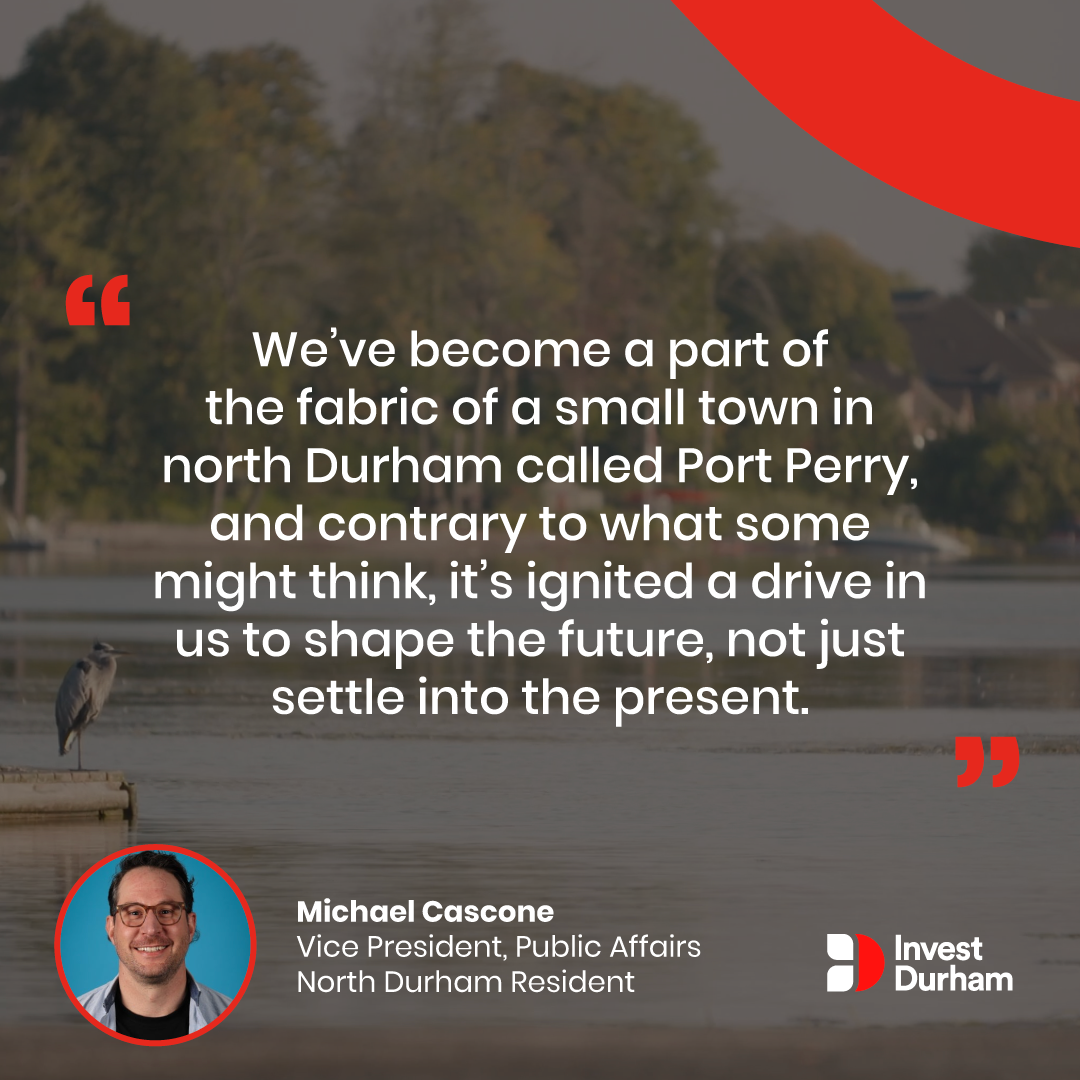 Graphic with a quote from the featured article written by Mike Cascone and a photo of Lake Scugog in the background.