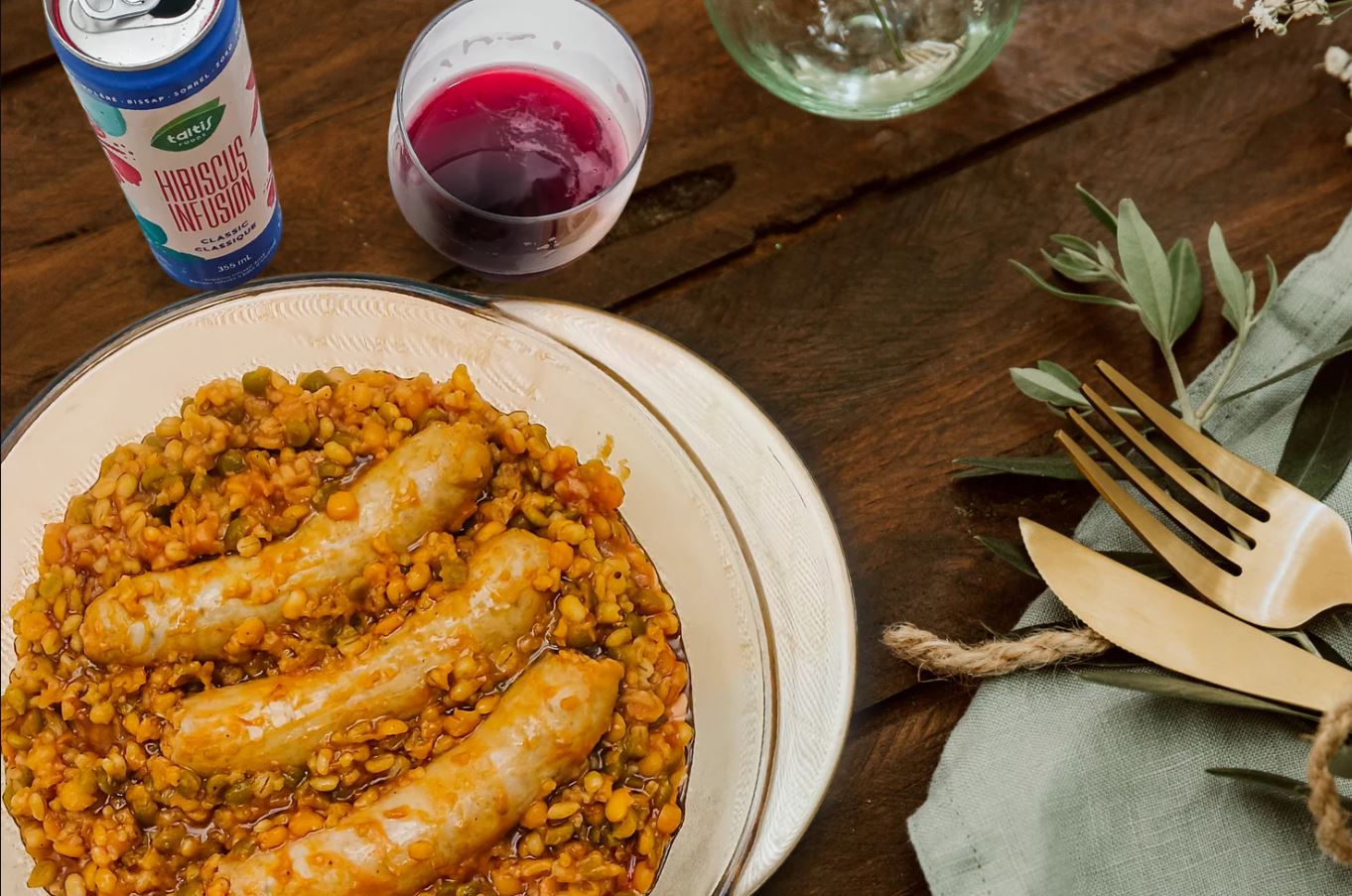 African dish with a can of Hibiscus Infusion drink.