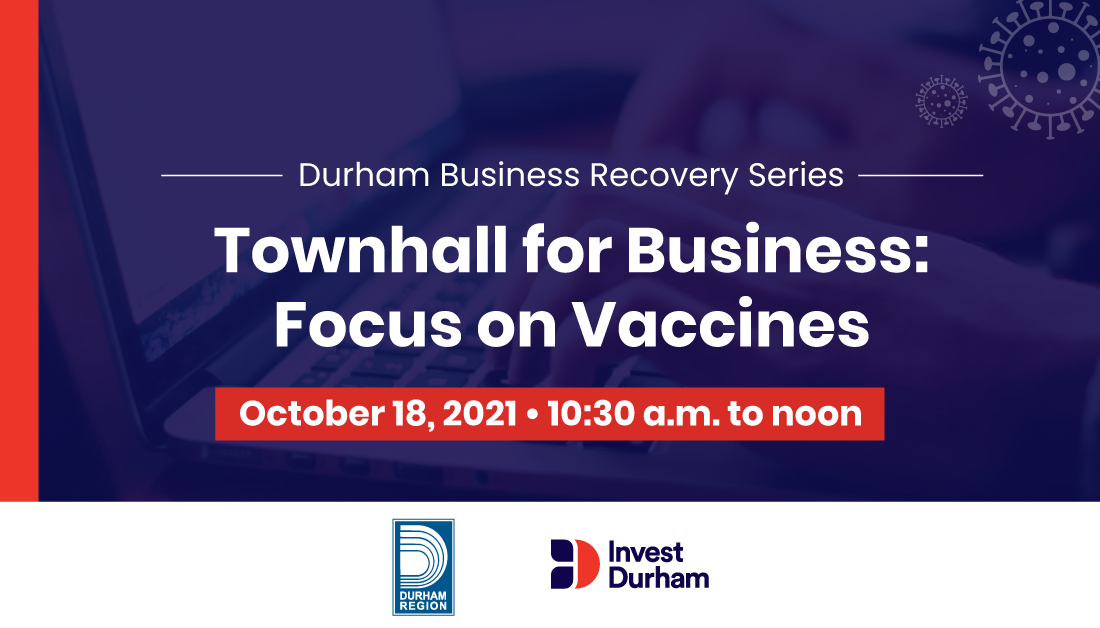 Graphic that reads "Townhall for Business: Focus on Vaccines".