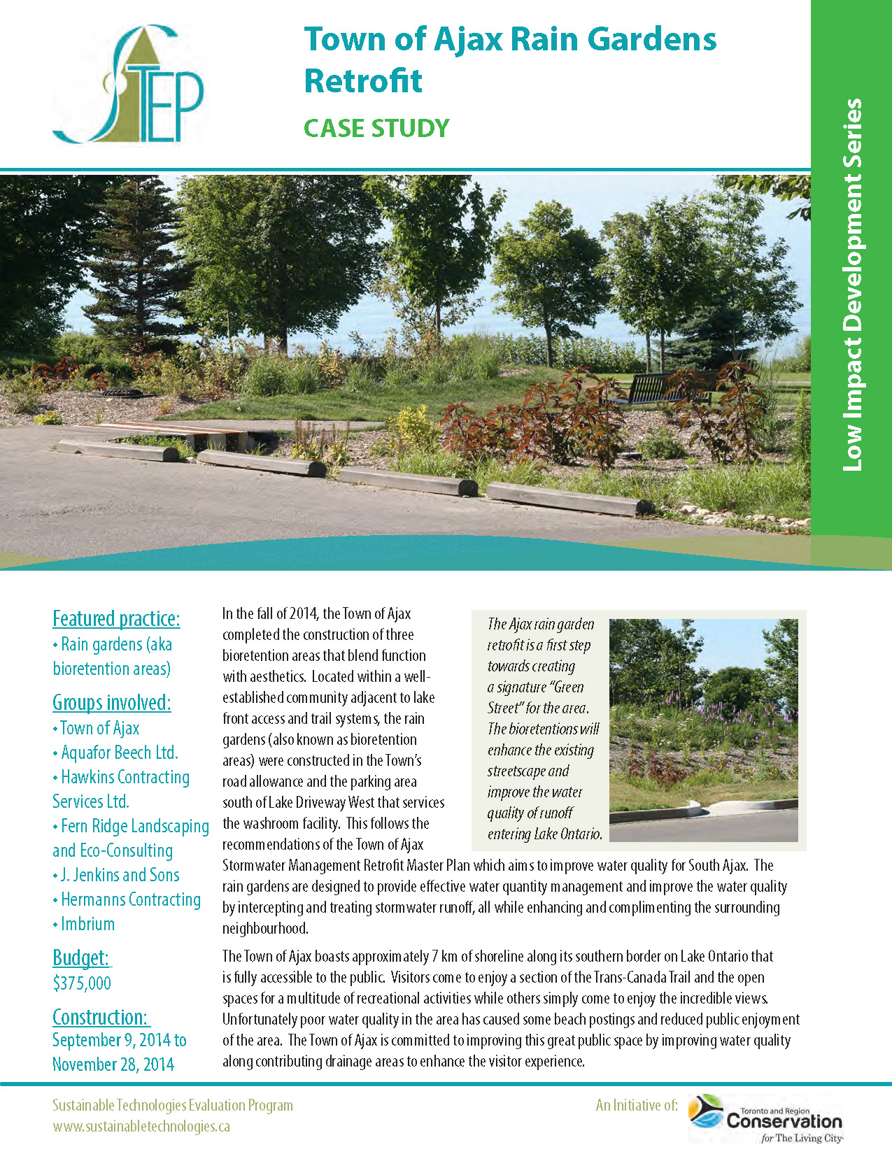 Cover page of the Town of Ajax Rain Gardens Retrofit case study