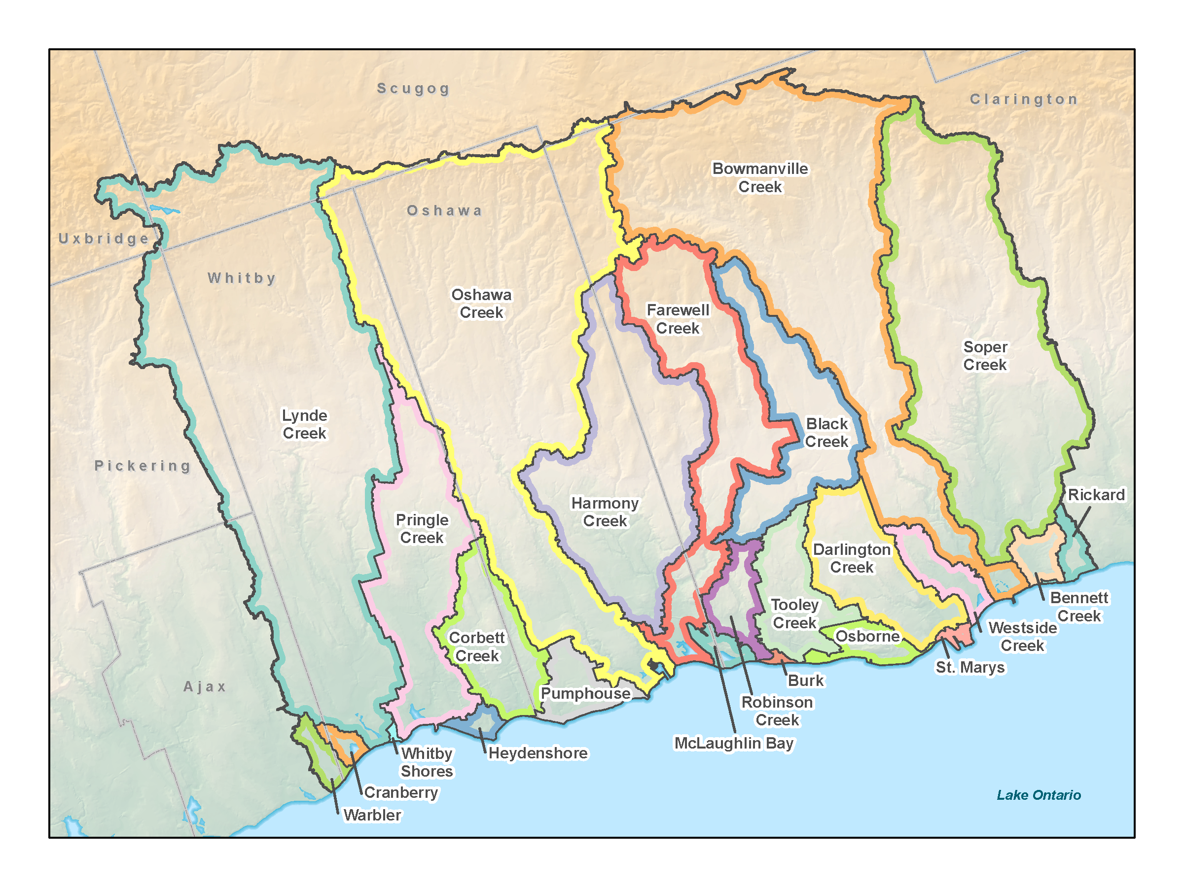 18 watersheds shown on a map of CLOCA