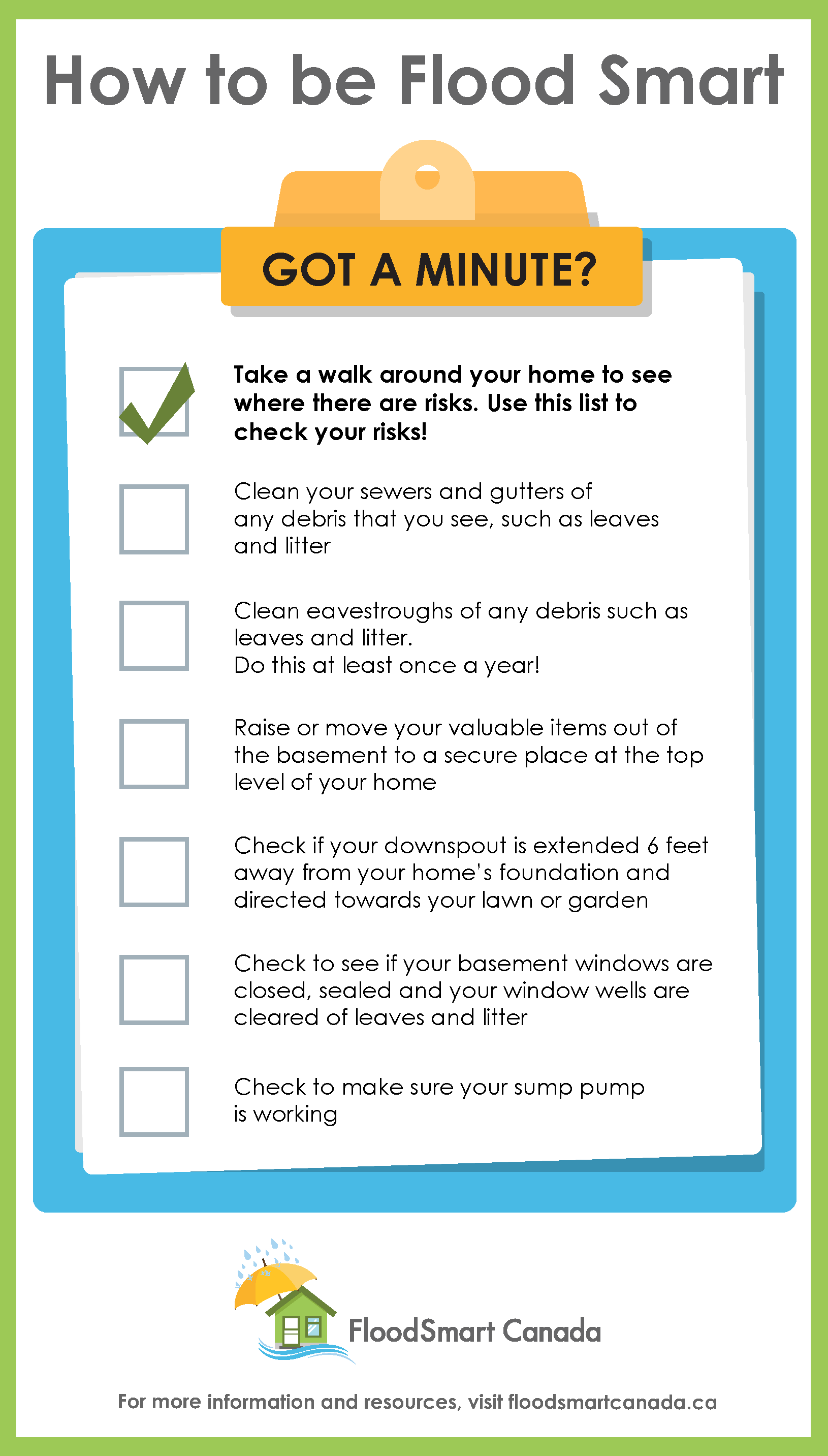 checklist of tasks you can do to be flood smart
