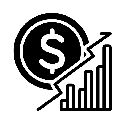 A money symbol and increasing lines on a bar chart