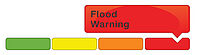 A bar with four colours: green, yellow, orange, and red. The red bar is highlighted and the text says "Flood Warning".