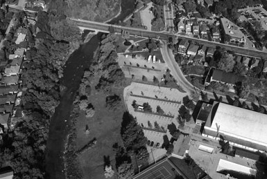 Bird's Eye view of a building and parking lot