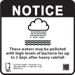 Beach sign indicating water may be polluted up to 2 days after heavy rainfall