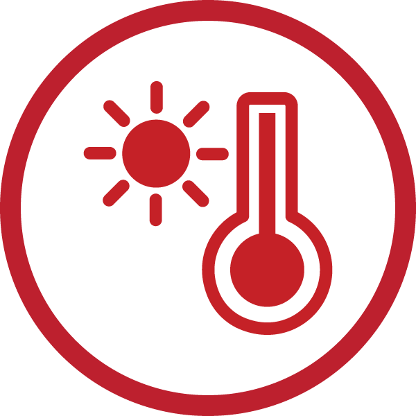 Hot sun and thermometer icon.