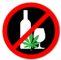 Wine bottle and marijuana leaf icon.