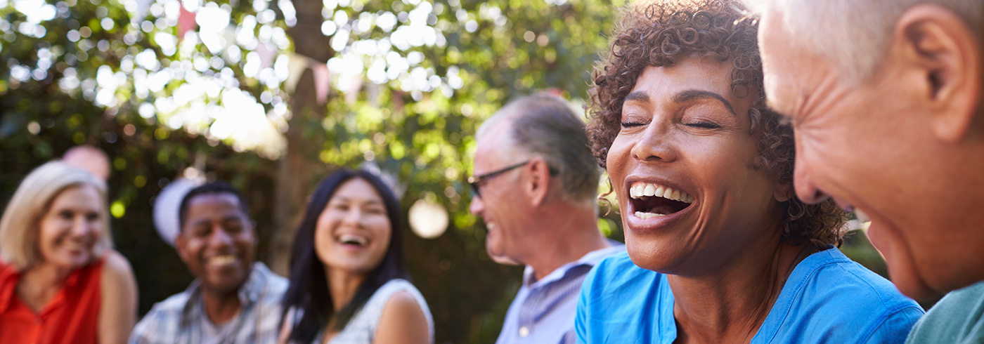 Group of friends smiling and laughing.