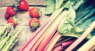 Fresh strawberries, asparagus and rhubarb