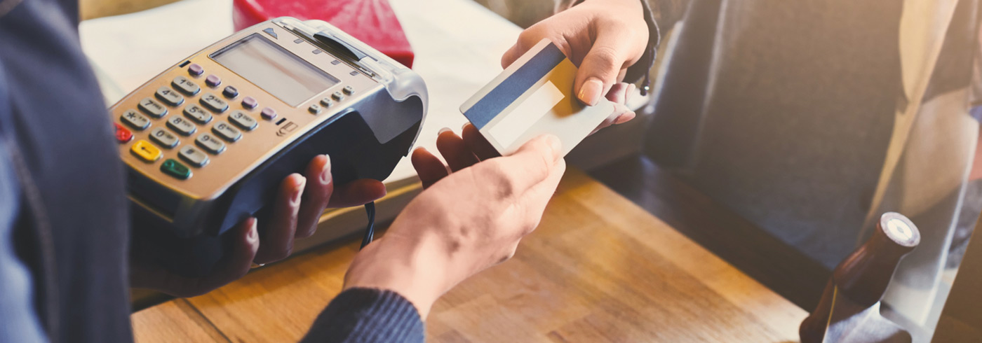 Debit machine terminal at store.