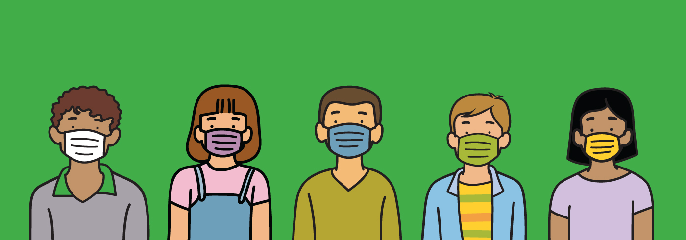School children wearing face masks.