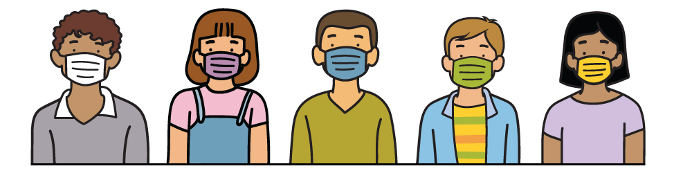 School children wearing face masks.