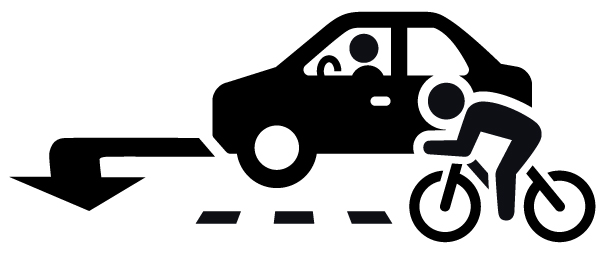 Illustration of car and cyclist travelling in the same direction and car turning right