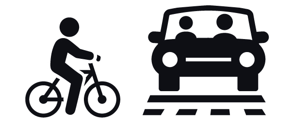Illustration of vehicle stopped at a crossride as cyclist is crossing