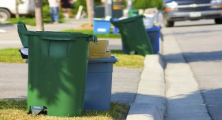 Blue Boxes and Green Bin at the curb