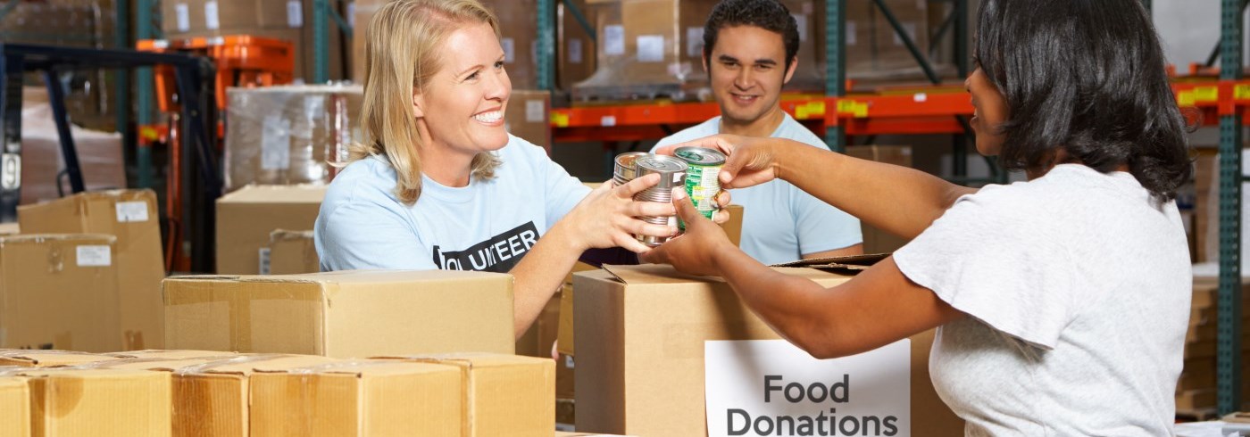 Volunteers working at a food bank