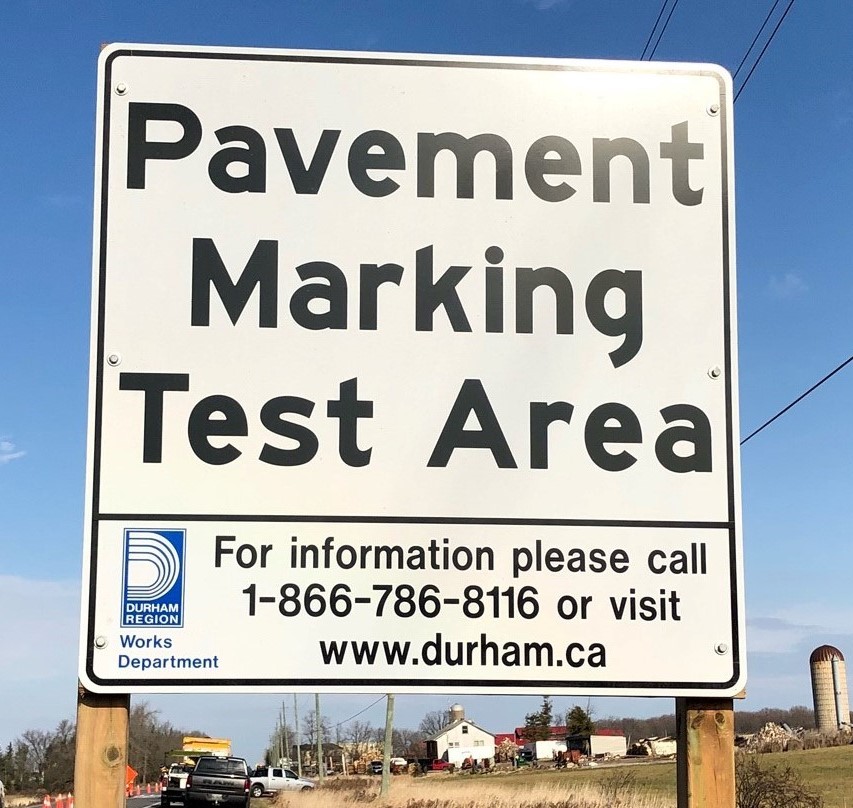 Photo of Pavement Marking Test Area sign