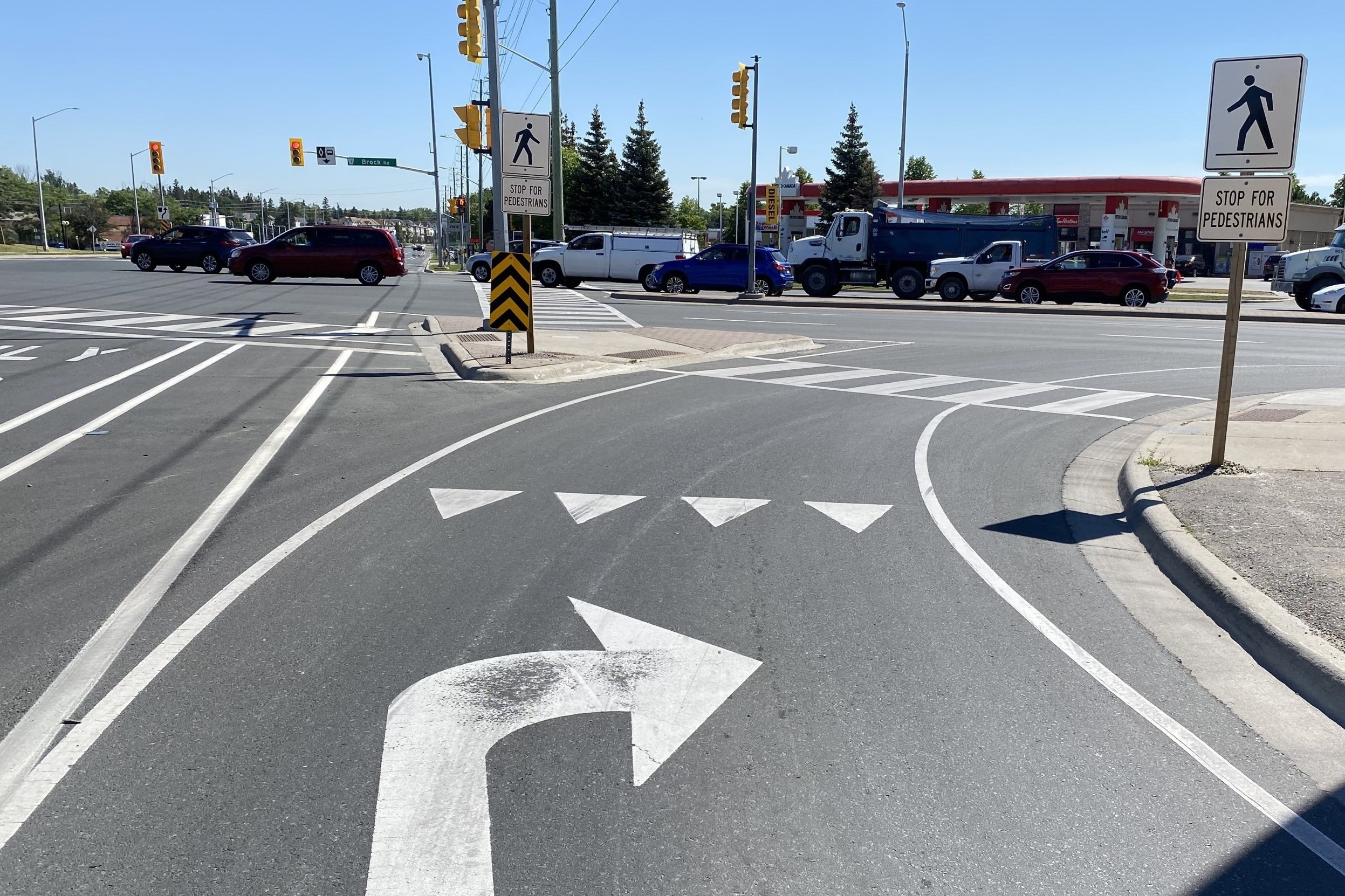 PXO Type D Crossing showing pavement markings and signage