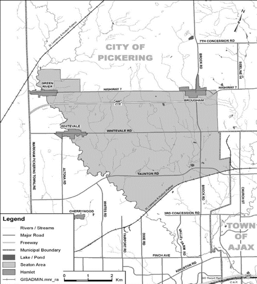 A map of the Schedule "F" Seaton Community showing the City of Pickering. Full map is available at the office of the Regional Clerk.