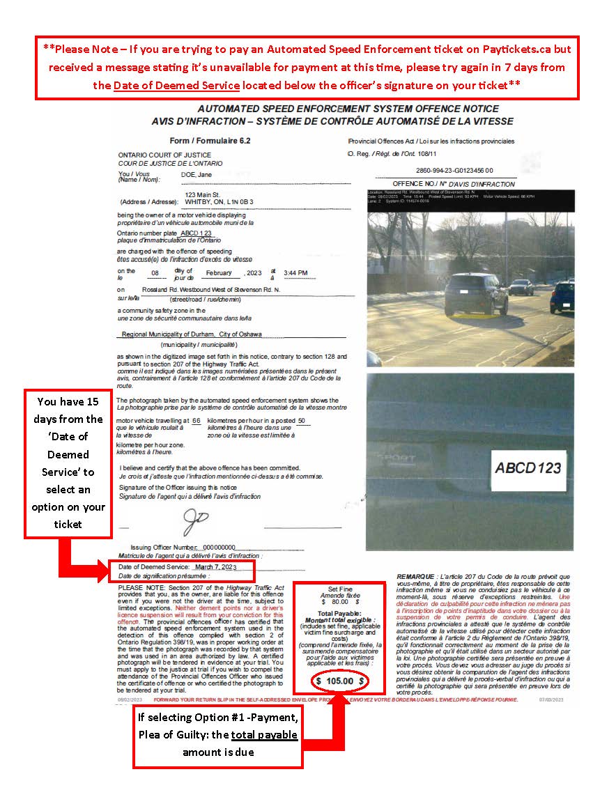 Information on how to pay an automated speed enforcement ticket