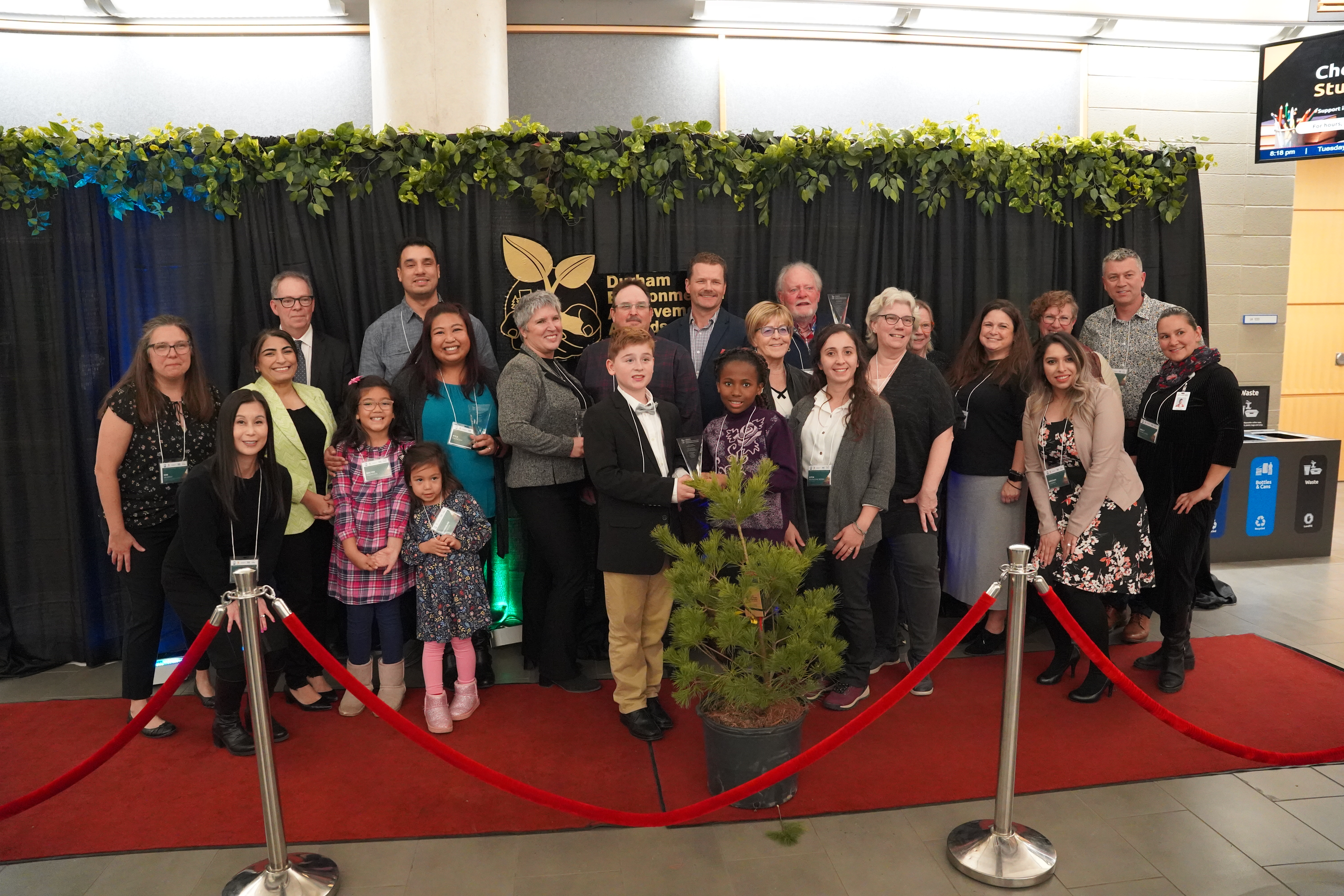 2023 Durham Environmental Achievement Awards recipients and nominators, pictured with Planning & Economic Development Commissioner Brian Bridgeman; Regional Councillor Maleeha Shahid; DECAC Awards Subcommittee members, Keiko Lui and Kimberly Murray; and DECAC Staff Liaison, Aneesah Luqman.