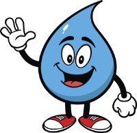 water droplet mascot waving
