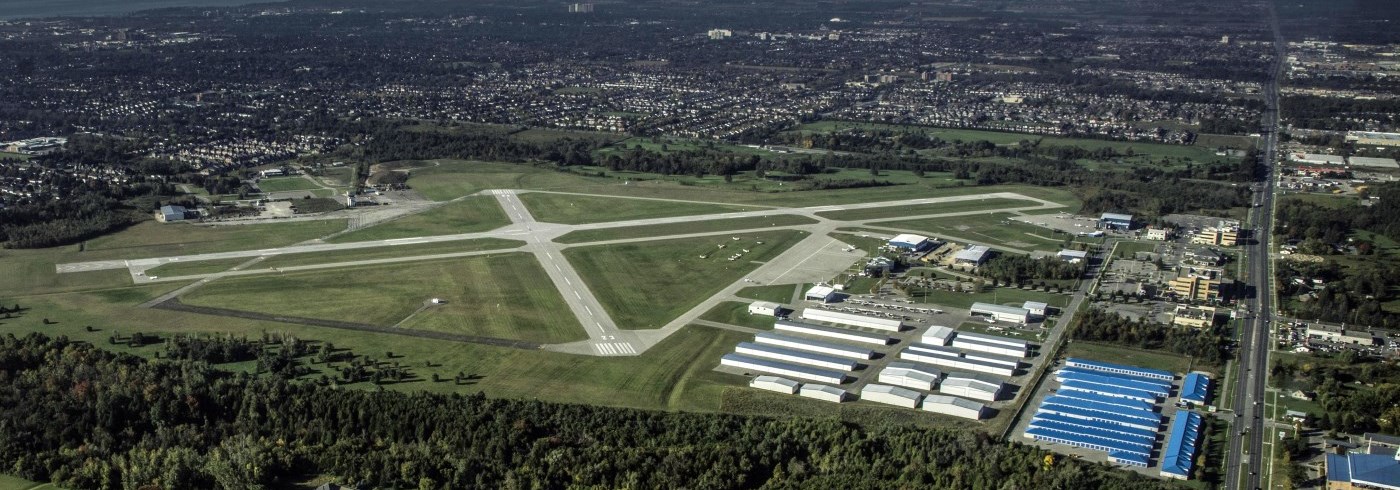 Aerial view of Oshawa Executive Airport and surrounding area