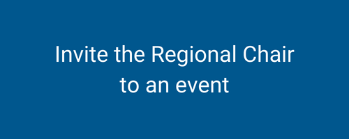 White text on a blue background that reads Invite the Regional Chair to an event 