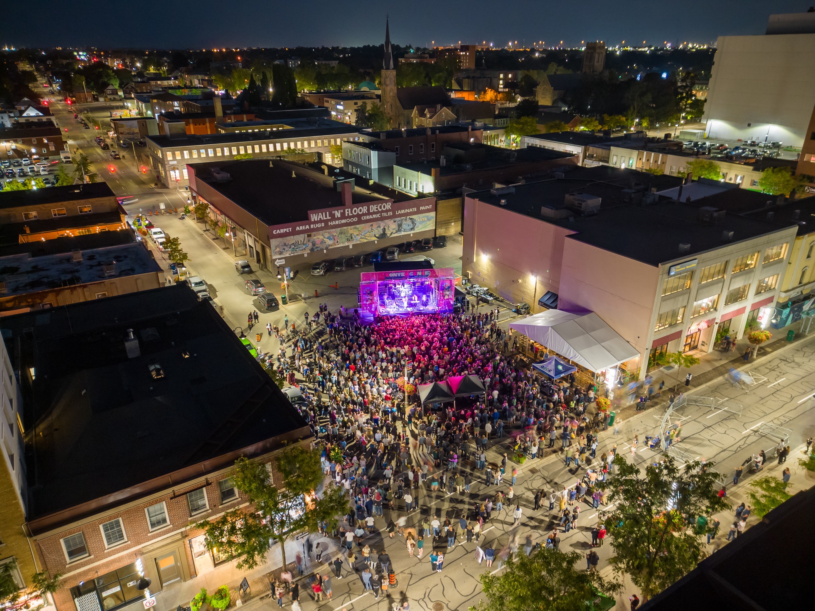 Aerial view of the Convergence Music Festival in Oshawa.