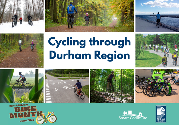 Collage of images of people biking in different seasons