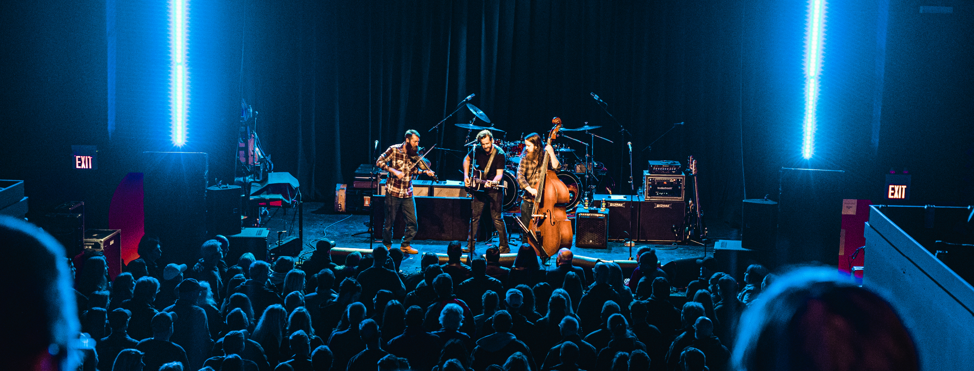 A band sits centre stage at the Biltmore Theatre.