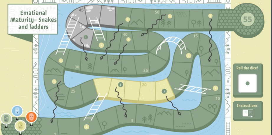 One of the resources created by Ontario Tech Students, "Emotional-maturity Snakes and Ladders".
