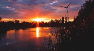 A sunset over water.