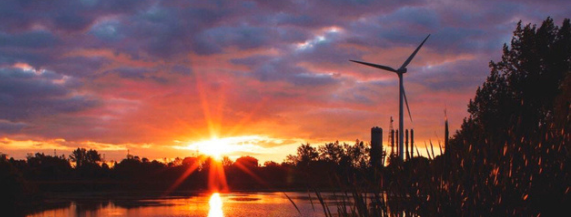 A sunset over a lake.