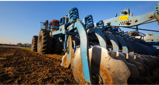 Close up perspective of farming tractor