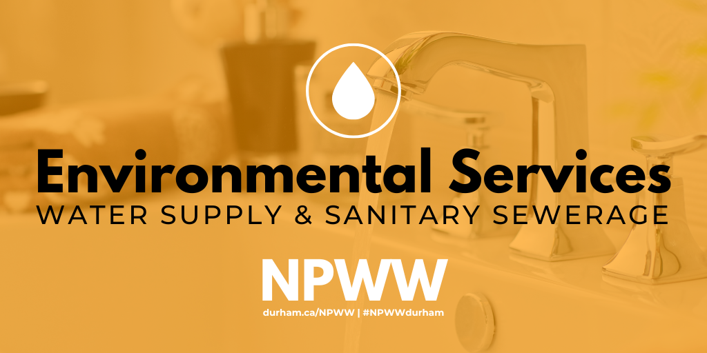 Image of a tap with an orange transparent overlay and text that reads "Environment Services, Water Supply & Sanitary Sewerage" with the NPWW white logo.