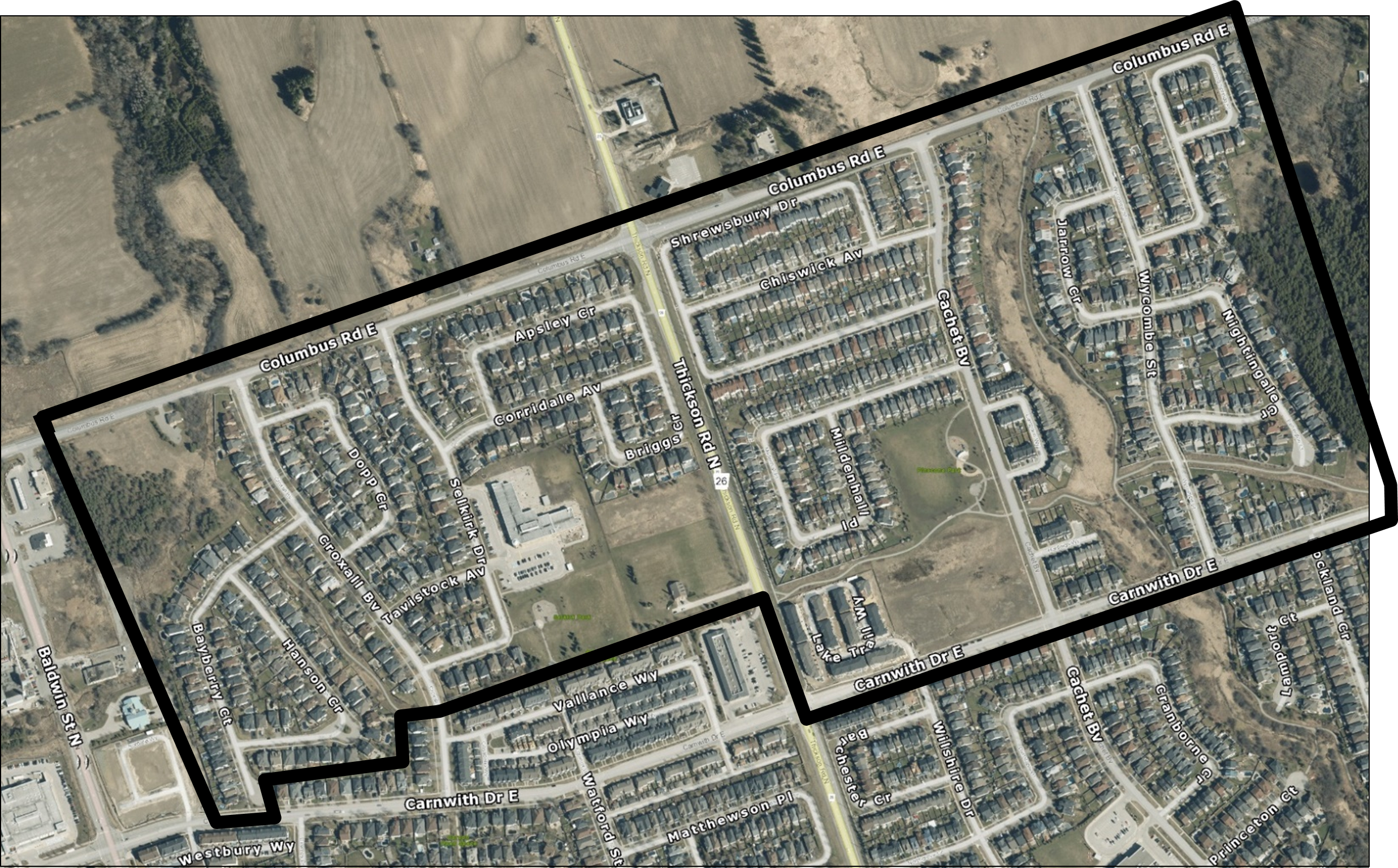 Village of Brooklin - Town of Whitby - planned short duration of low water pressure - Zone 4 map Village of Brooklin - Town of Whitby - planned short duration of low water pressure - Zone 4 map