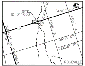 A map of the site on Sandford Road over Pefferlaw River in Uxbridge